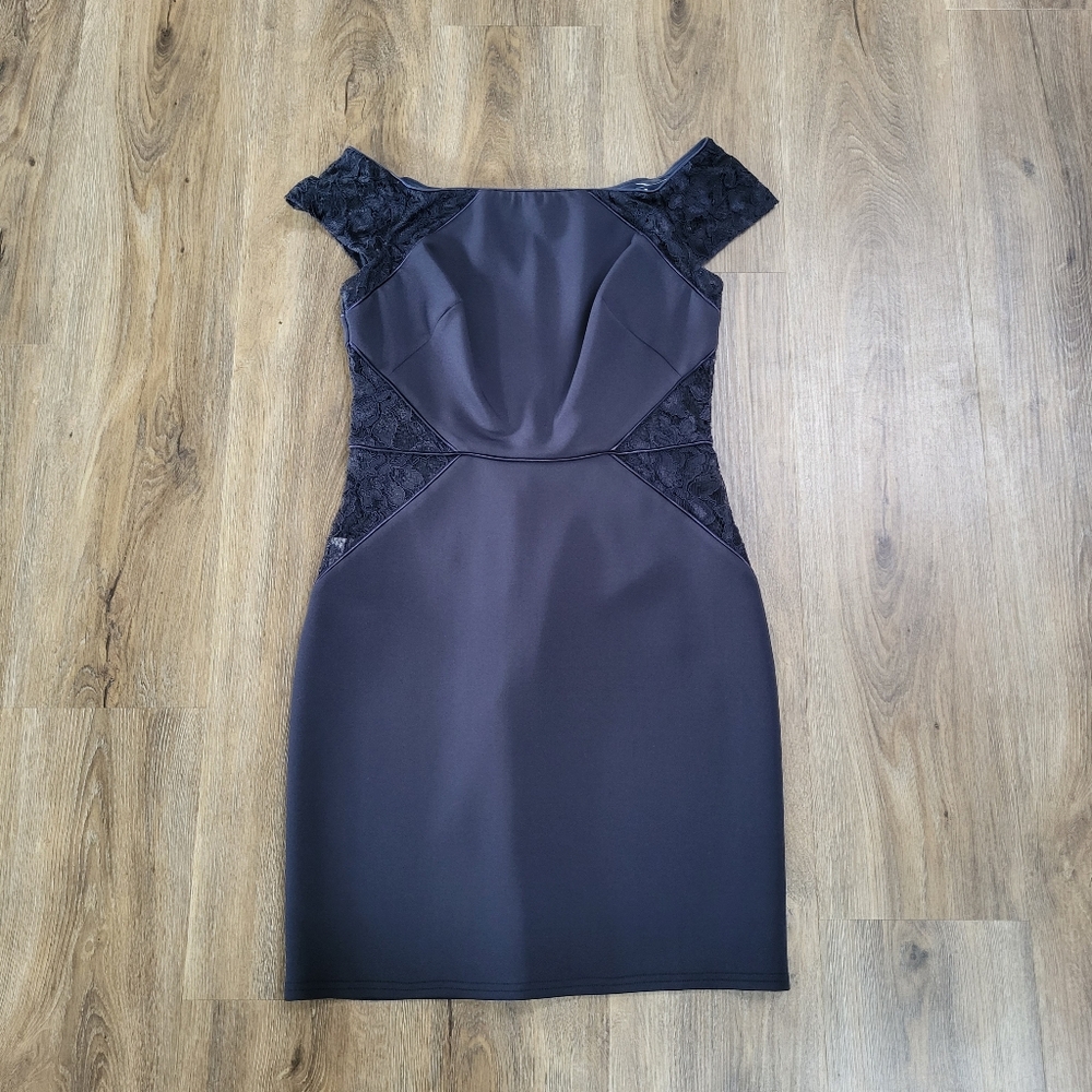 SHO Scuba Cocktail Bodycon Party Dress Stretchy Women’s Size Medium Lace Navy